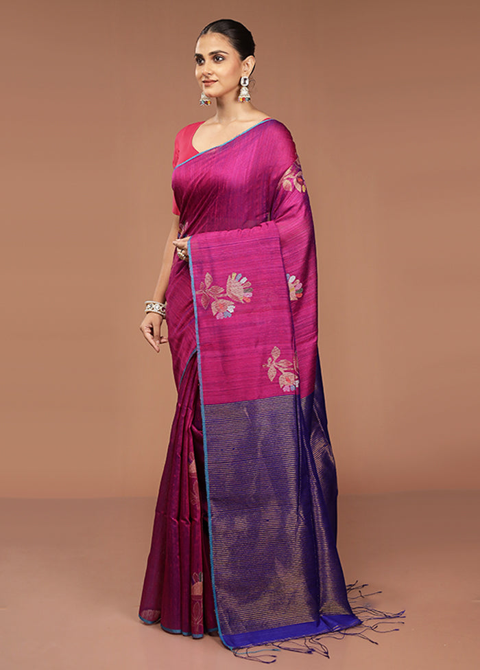 Pink Handloom Matka Pure Silk Saree With Blouse Piece