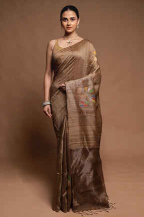 Cream Handloom Matka Pure Silk Saree With Blouse Piece