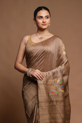 Cream Handloom Matka Pure Silk Saree With Blouse Piece