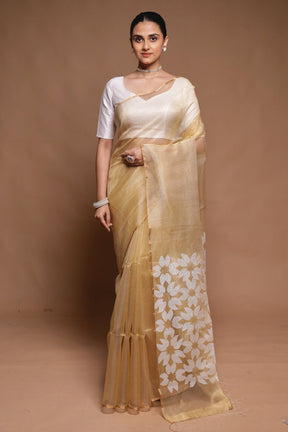 Cream Handloom Matka Pure Silk Saree With Blouse Piece