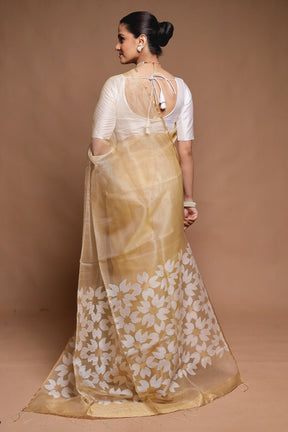 Cream Handloom Matka Pure Silk Saree With Blouse Piece