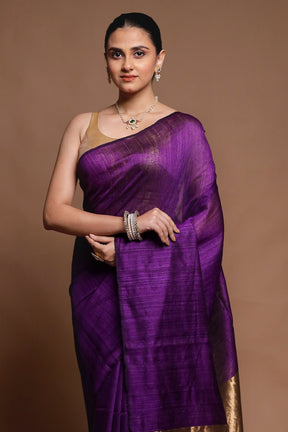 Purple Handloom Matka Pure Silk Saree With Blouse Piece