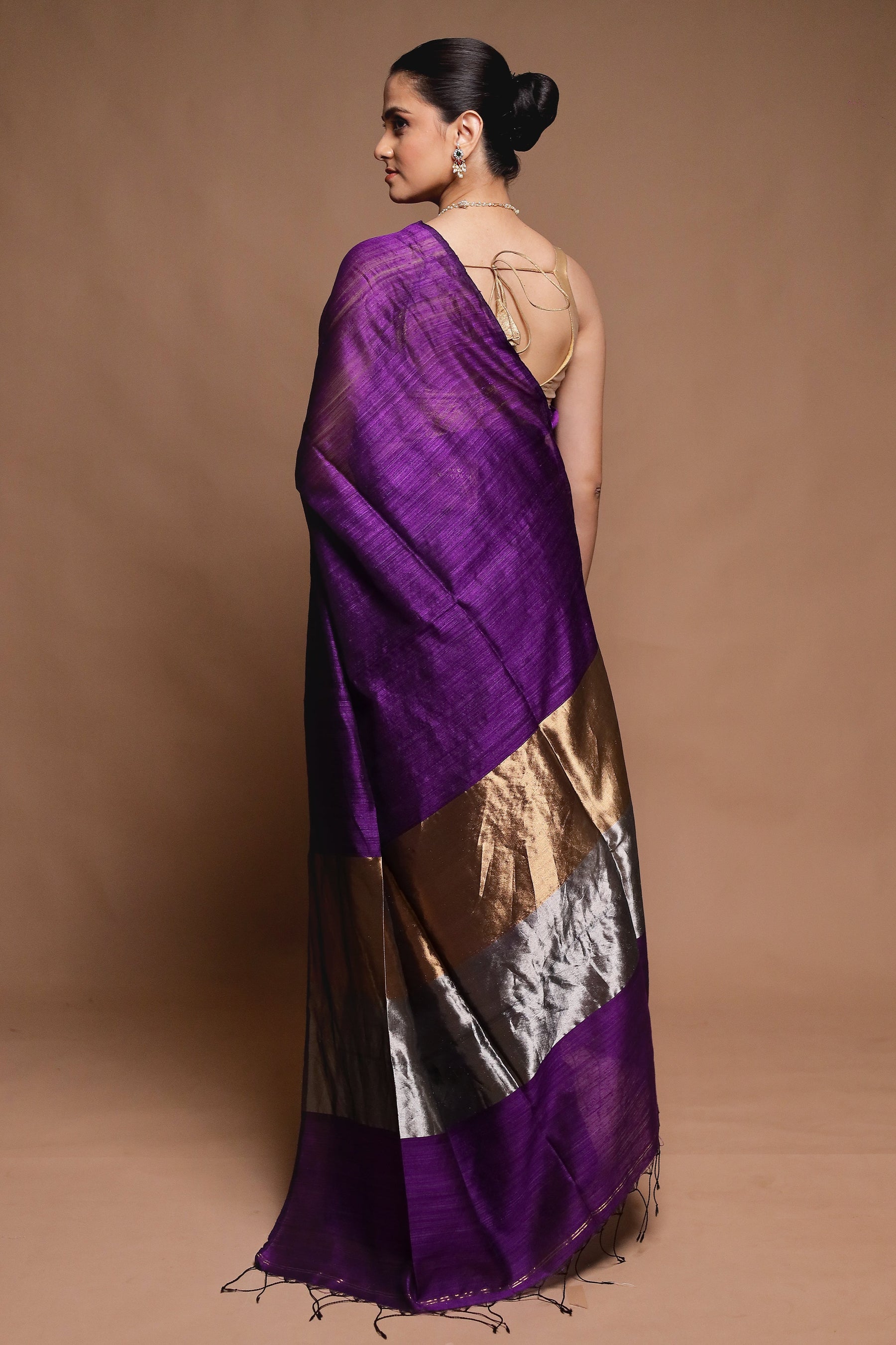 Purple Handloom Matka Pure Silk Saree With Blouse Piece