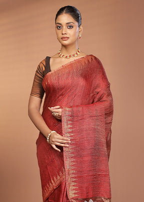 Red Handloom Matka Pure Silk Saree With Blouse Piece