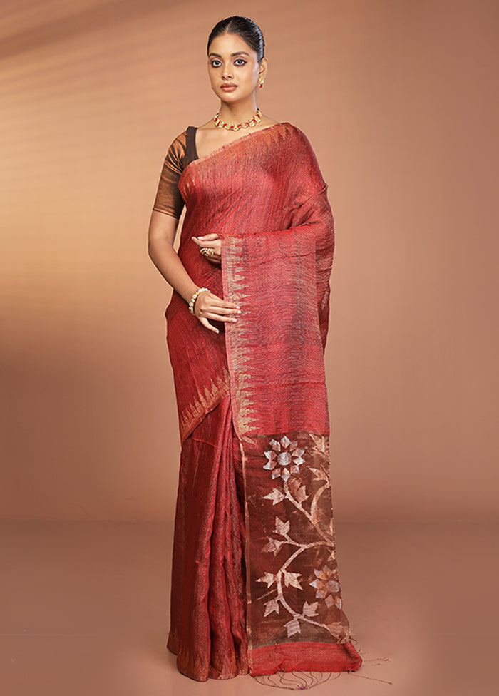 Red Handloom Matka Pure Silk Saree With Blouse Piece