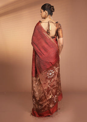 Red Handloom Matka Pure Silk Saree With Blouse Piece
