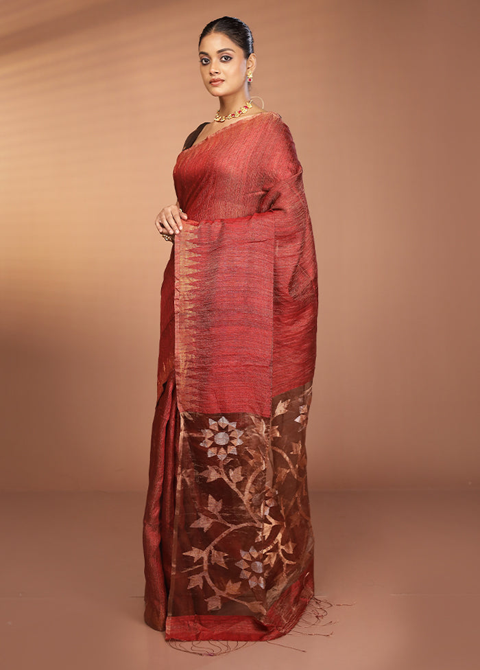 Red Handloom Matka Pure Silk Saree With Blouse Piece