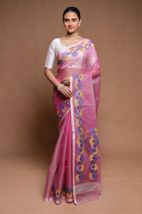 Pink Handloom Matka Pure Silk Saree With Blouse Piece