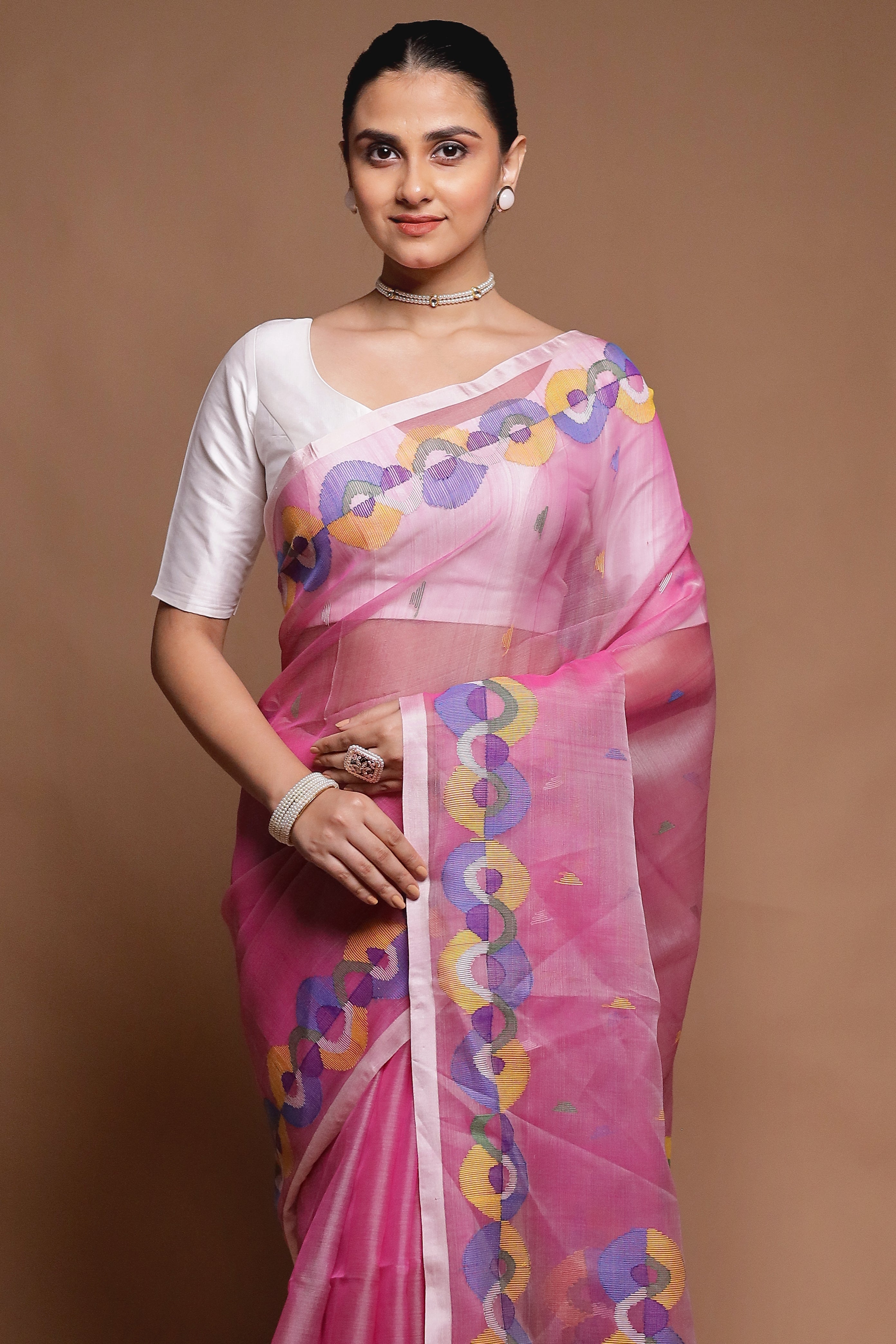 Pink Handloom Matka Pure Silk Saree With Blouse Piece