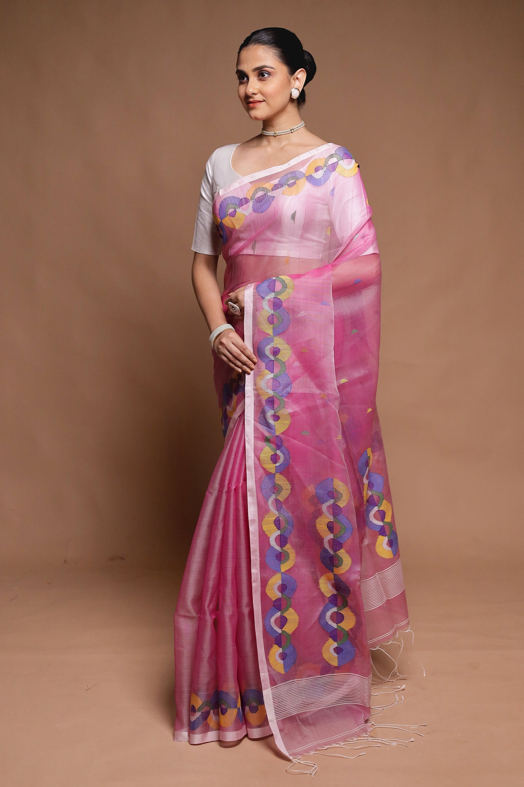 Pink Handloom Matka Pure Silk Saree With Blouse Piece