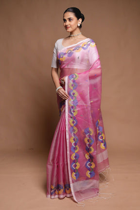 Pink Handloom Matka Pure Silk Saree With Blouse Piece