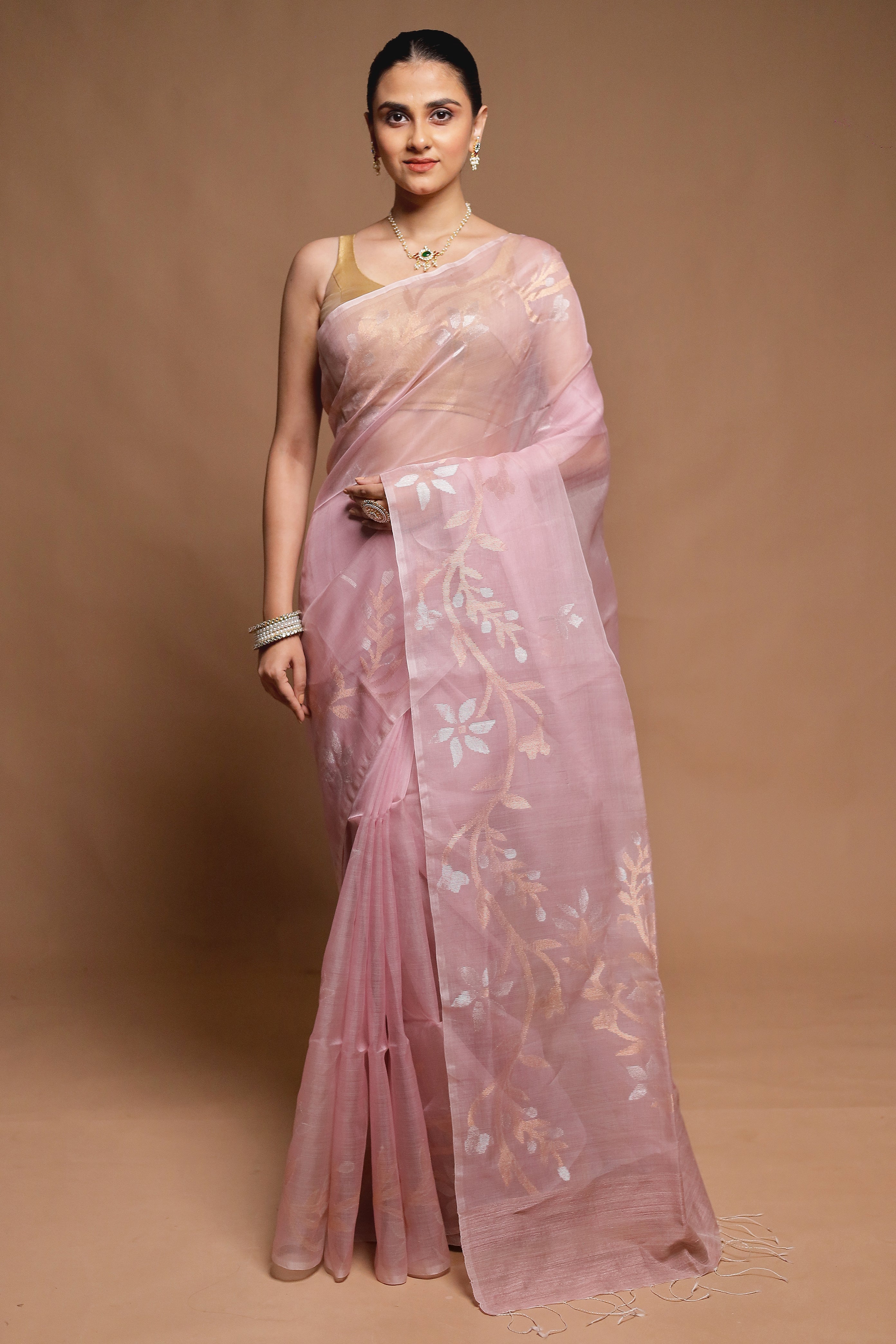 Pink Handloom Matka Pure Silk Saree With Blouse Piece