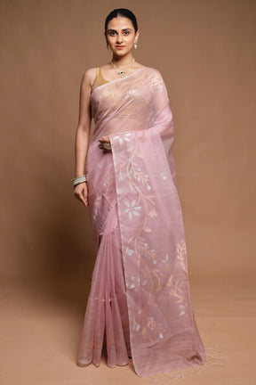Pink Handloom Matka Pure Silk Saree With Blouse Piece