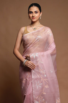 Pink Handloom Matka Pure Silk Saree With Blouse Piece