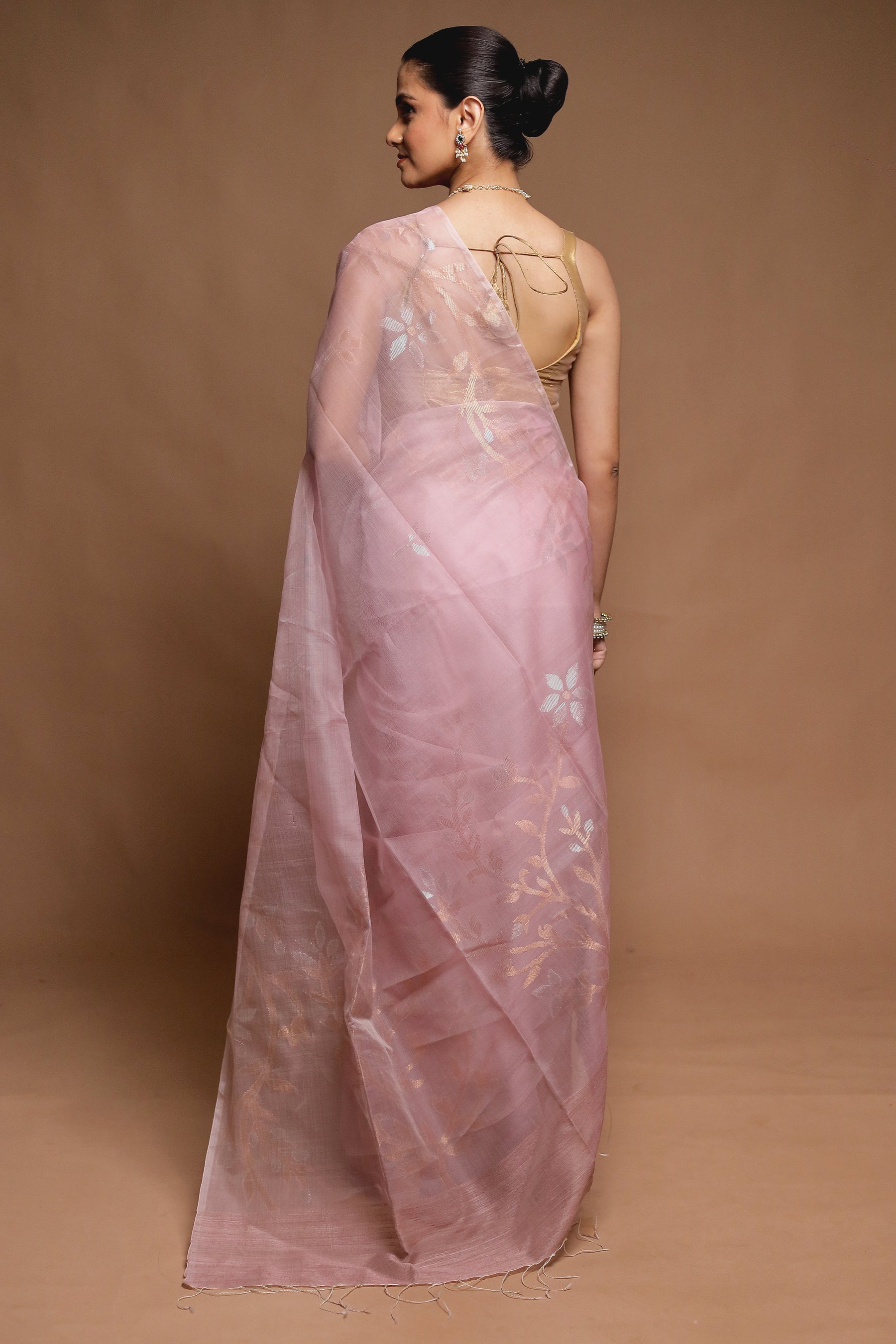 Pink Handloom Matka Pure Silk Saree With Blouse Piece