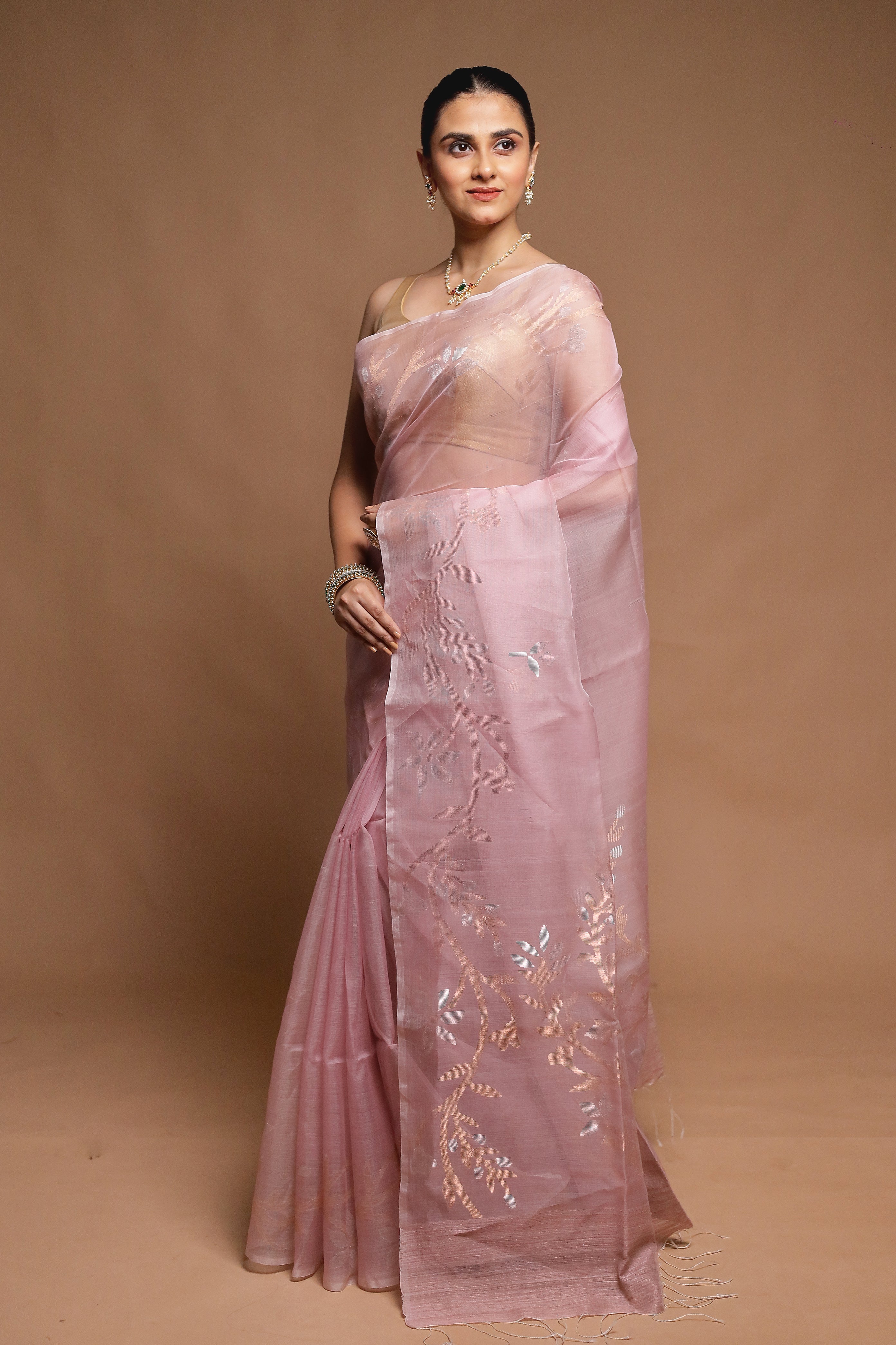 Pink Handloom Matka Pure Silk Saree With Blouse Piece