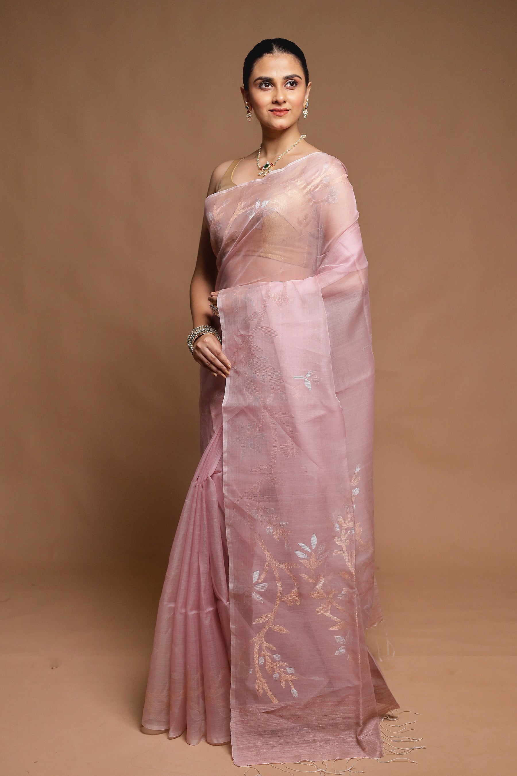 Pink Handloom Matka Pure Silk Saree With Blouse Piece
