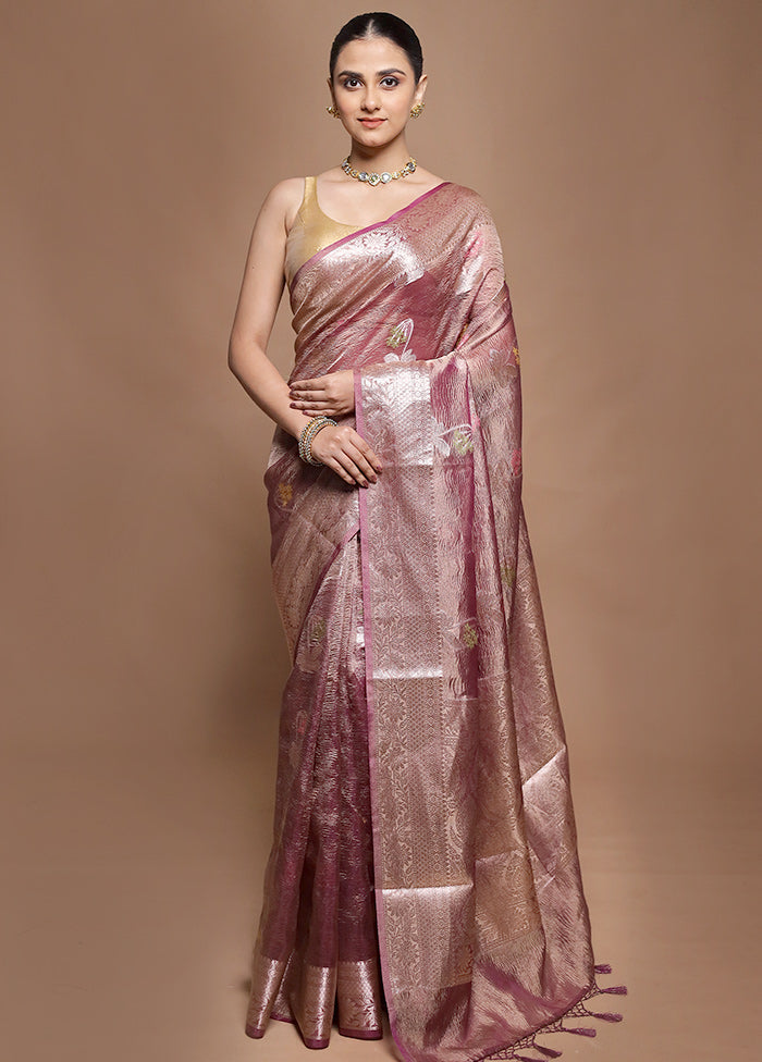 Purple Tissue Silk Saree With Blouse Piece