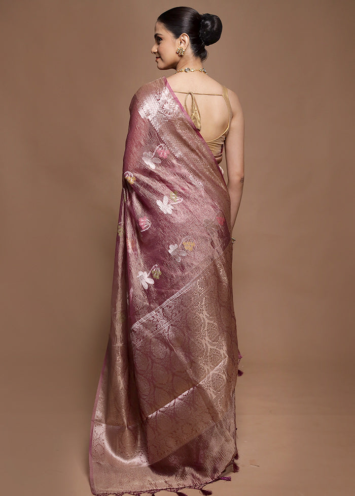 Purple Tissue Silk Saree With Blouse Piece