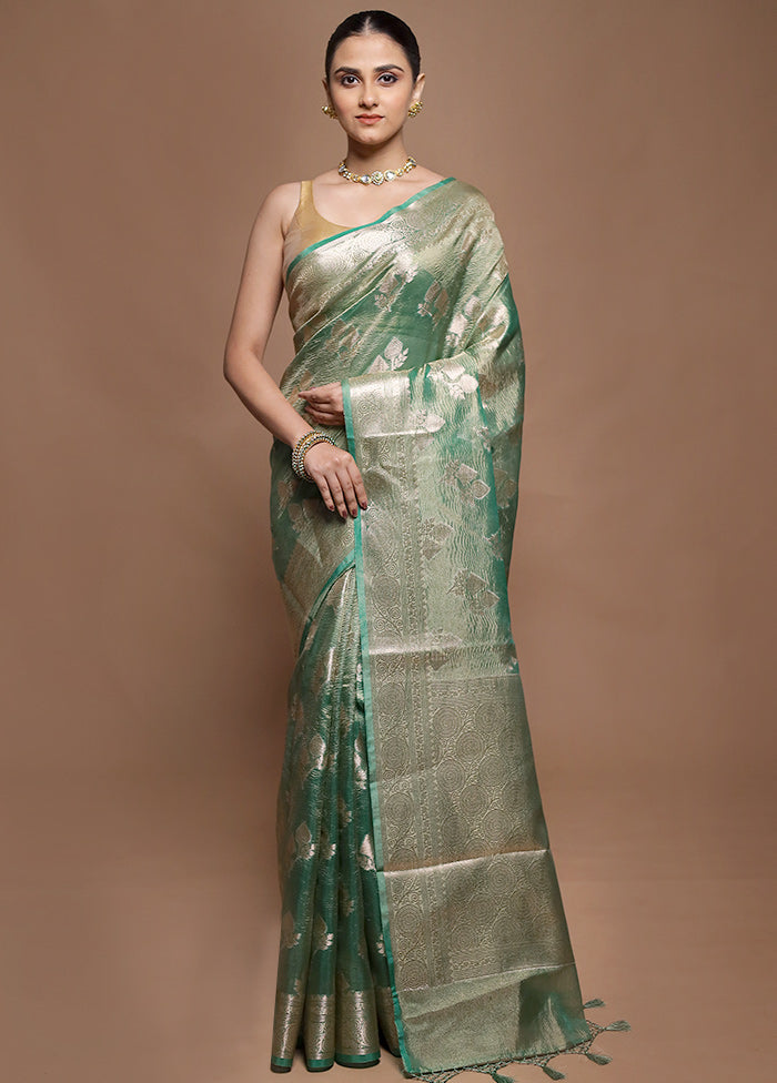 Green Tissue Silk Saree With Blouse Piece
