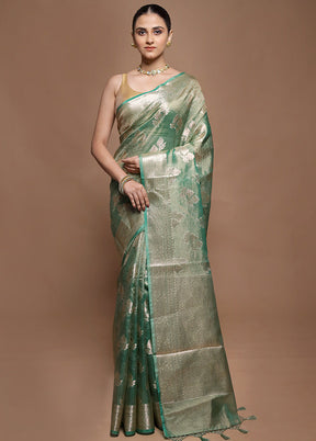 Green Tissue Silk Saree With Blouse Piece