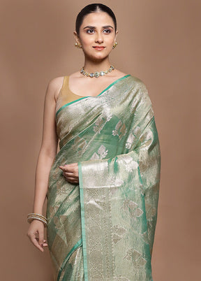 Green Tissue Silk Saree With Blouse Piece