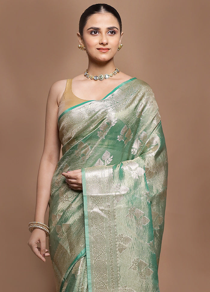 Green Tissue Silk Saree With Blouse Piece