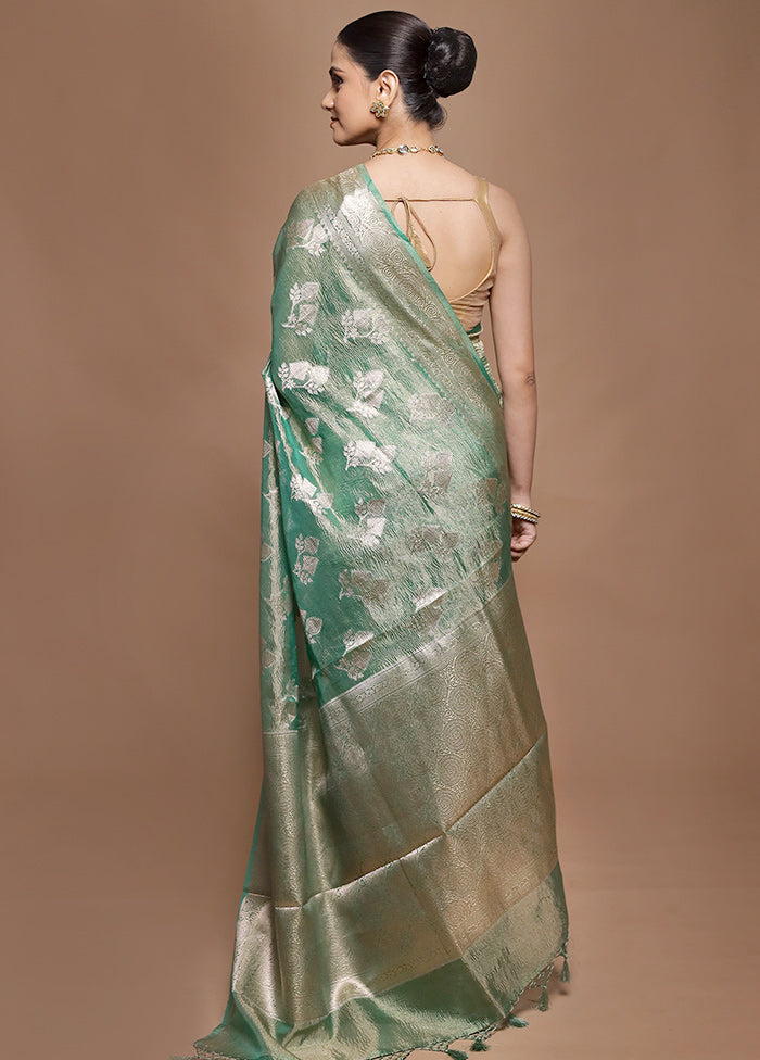 Green Tissue Silk Saree With Blouse Piece
