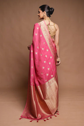 Pink Dupion Silk Saree With Blouse Piece