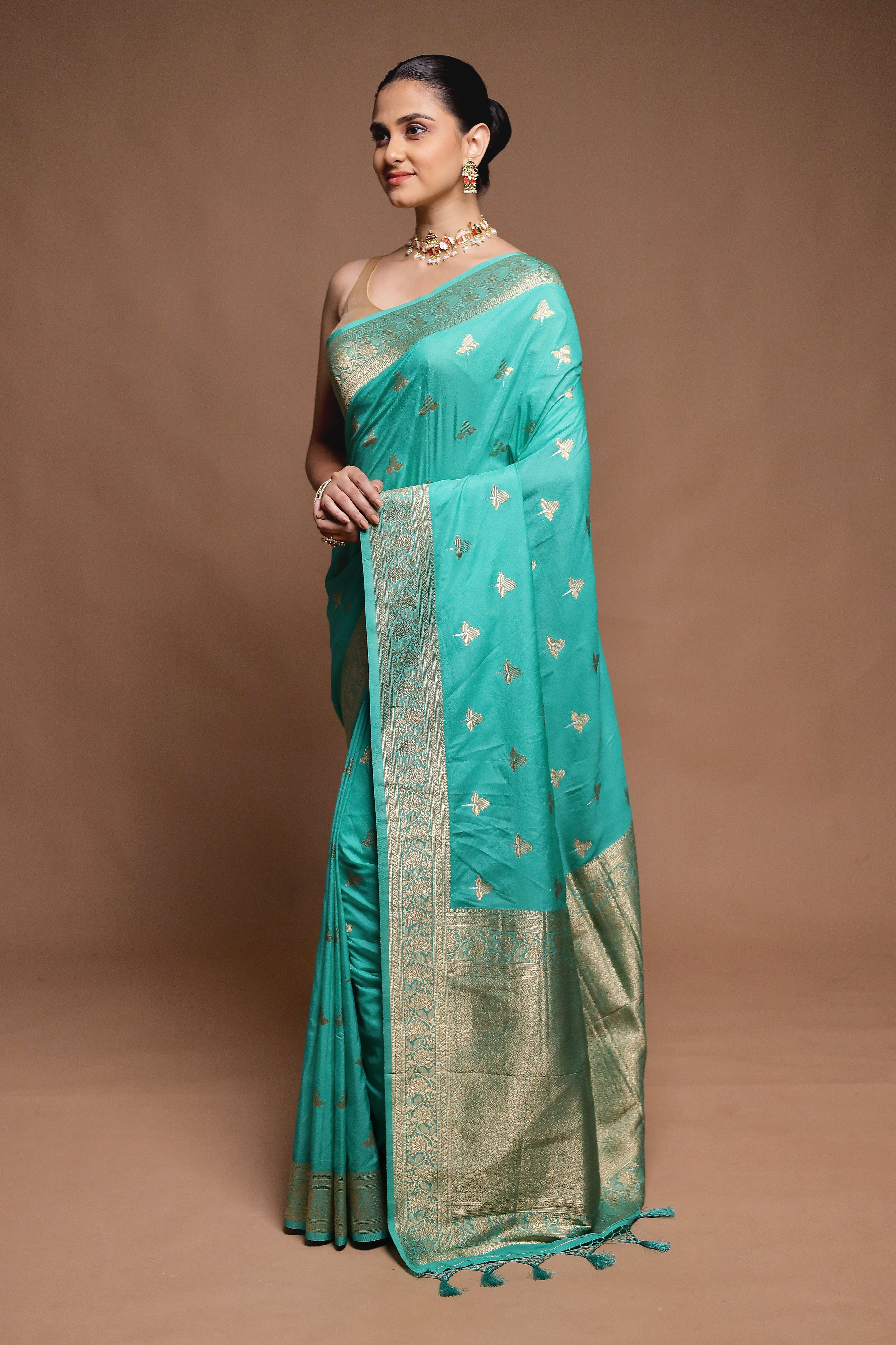 Green Dupion Silk Saree With Blouse Piece
