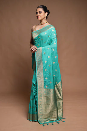 Green Dupion Silk Saree With Blouse Piece