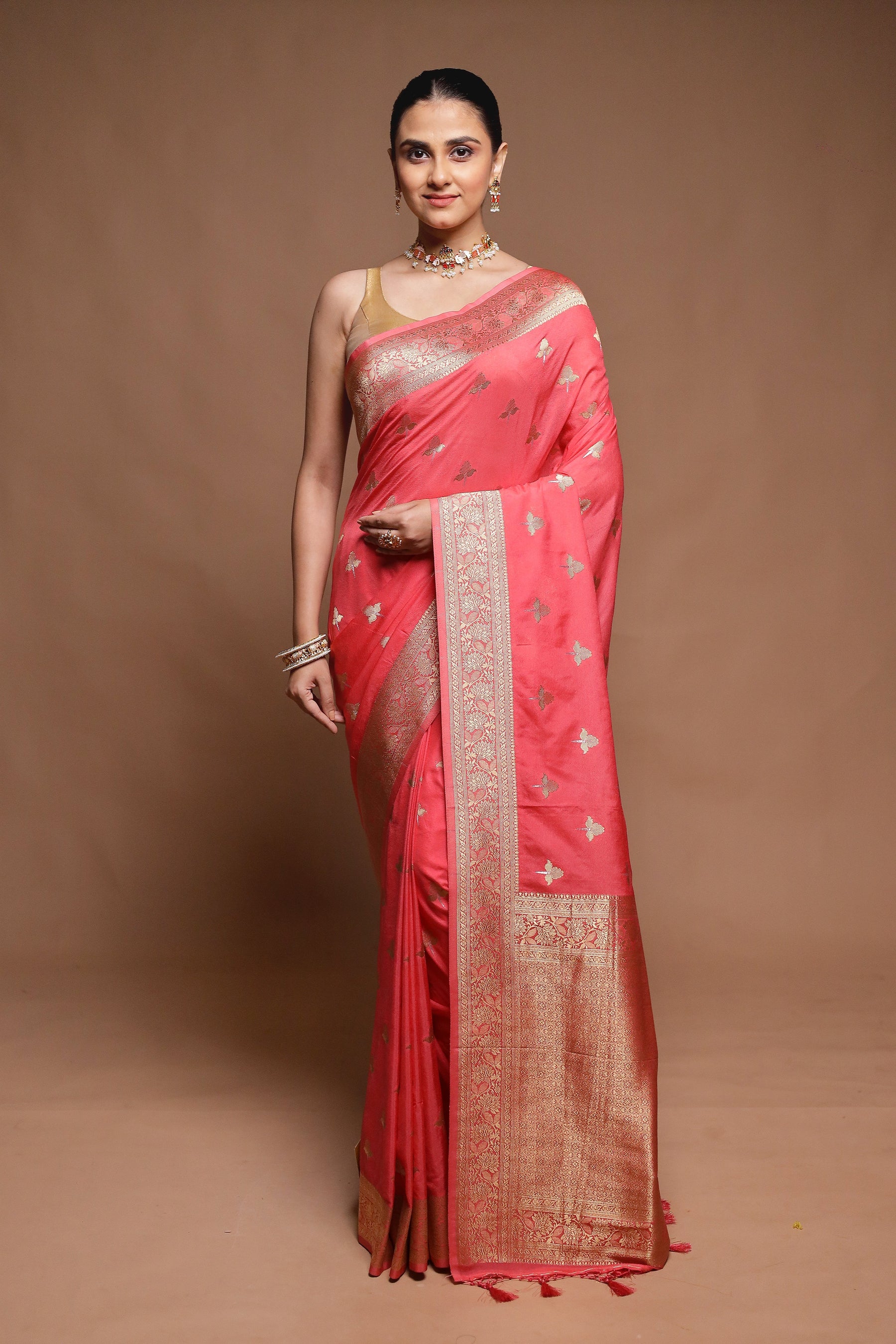 Pink Dupion Silk Saree With Blouse Piece