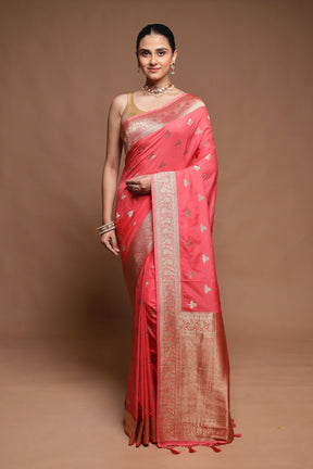 Pink Dupion Silk Saree With Blouse Piece