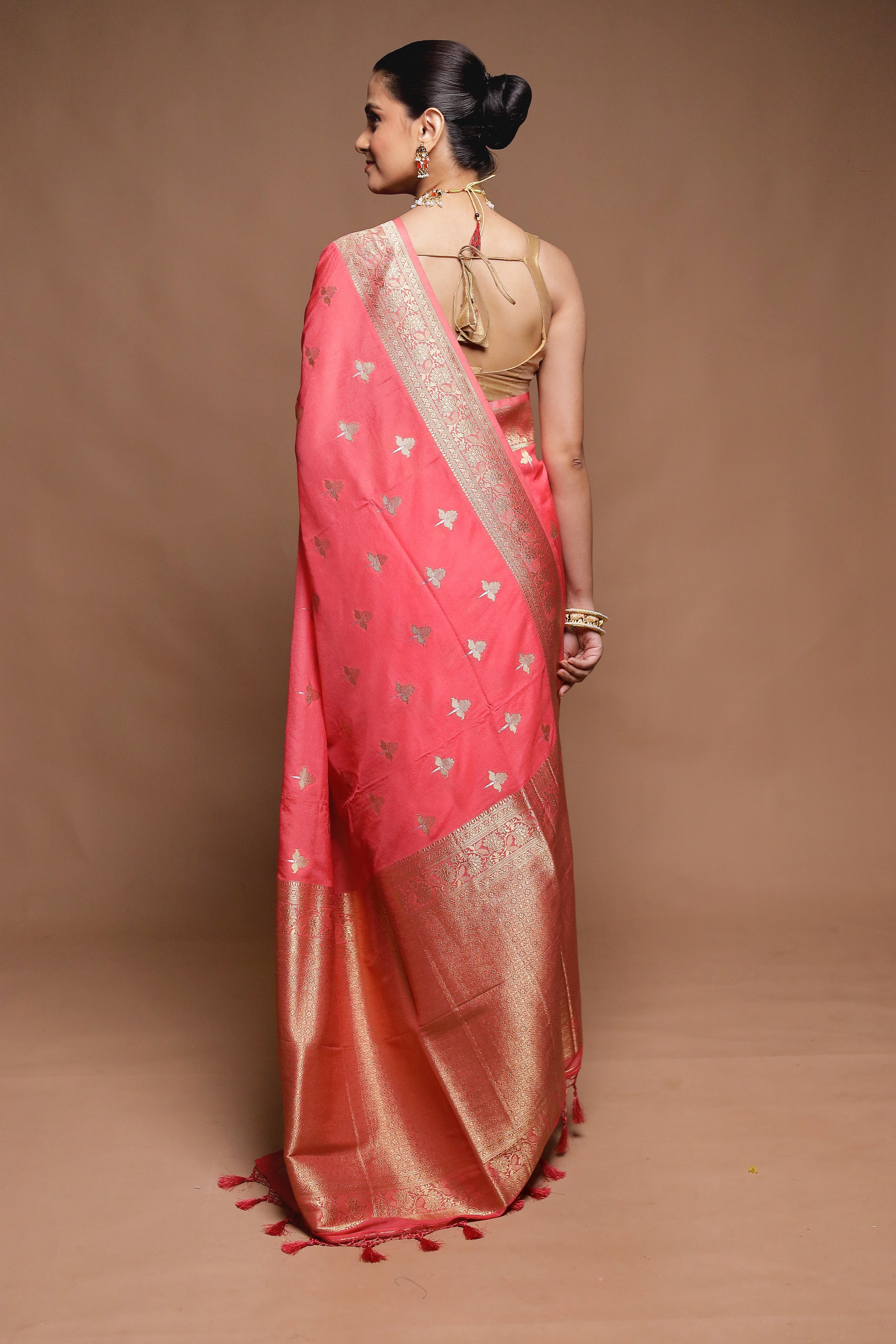 Pink Dupion Silk Saree With Blouse Piece