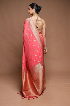 Pink Dupion Silk Saree With Blouse Piece