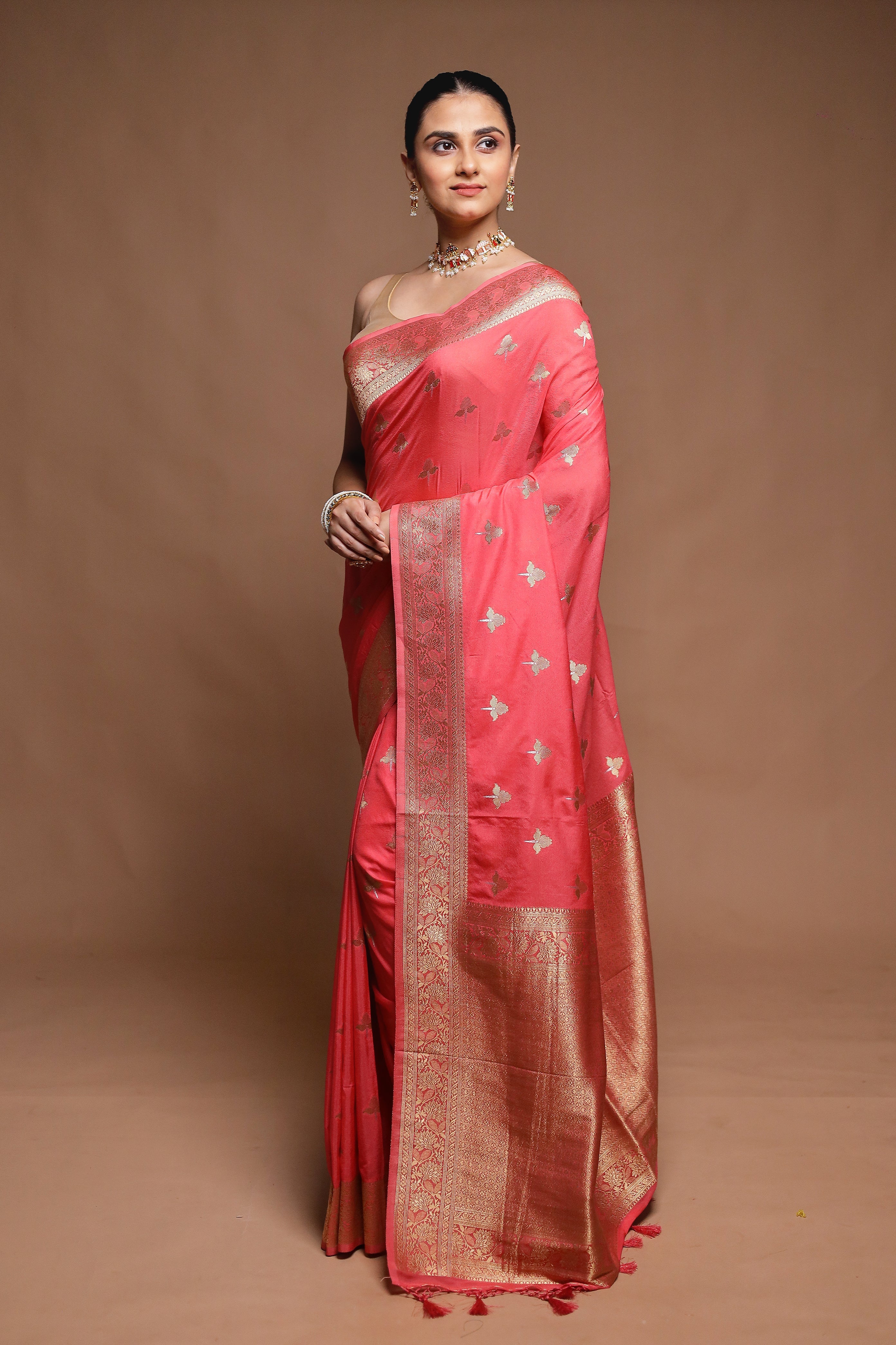 Pink Dupion Silk Saree With Blouse Piece