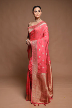 Pink Dupion Silk Saree With Blouse Piece