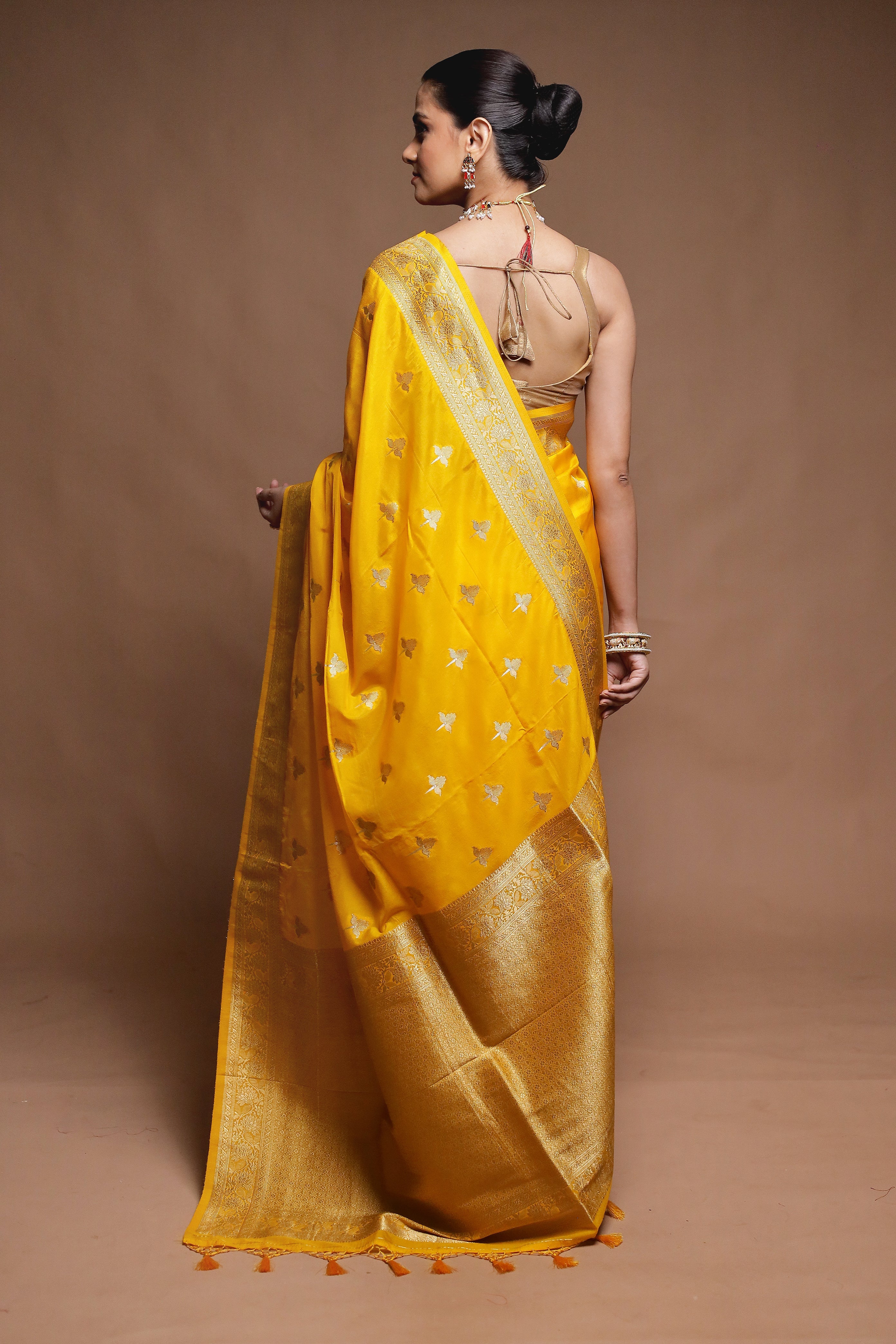 Yellow Dupion Silk Saree With Blouse Piece