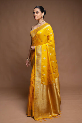 Yellow Dupion Silk Saree With Blouse Piece