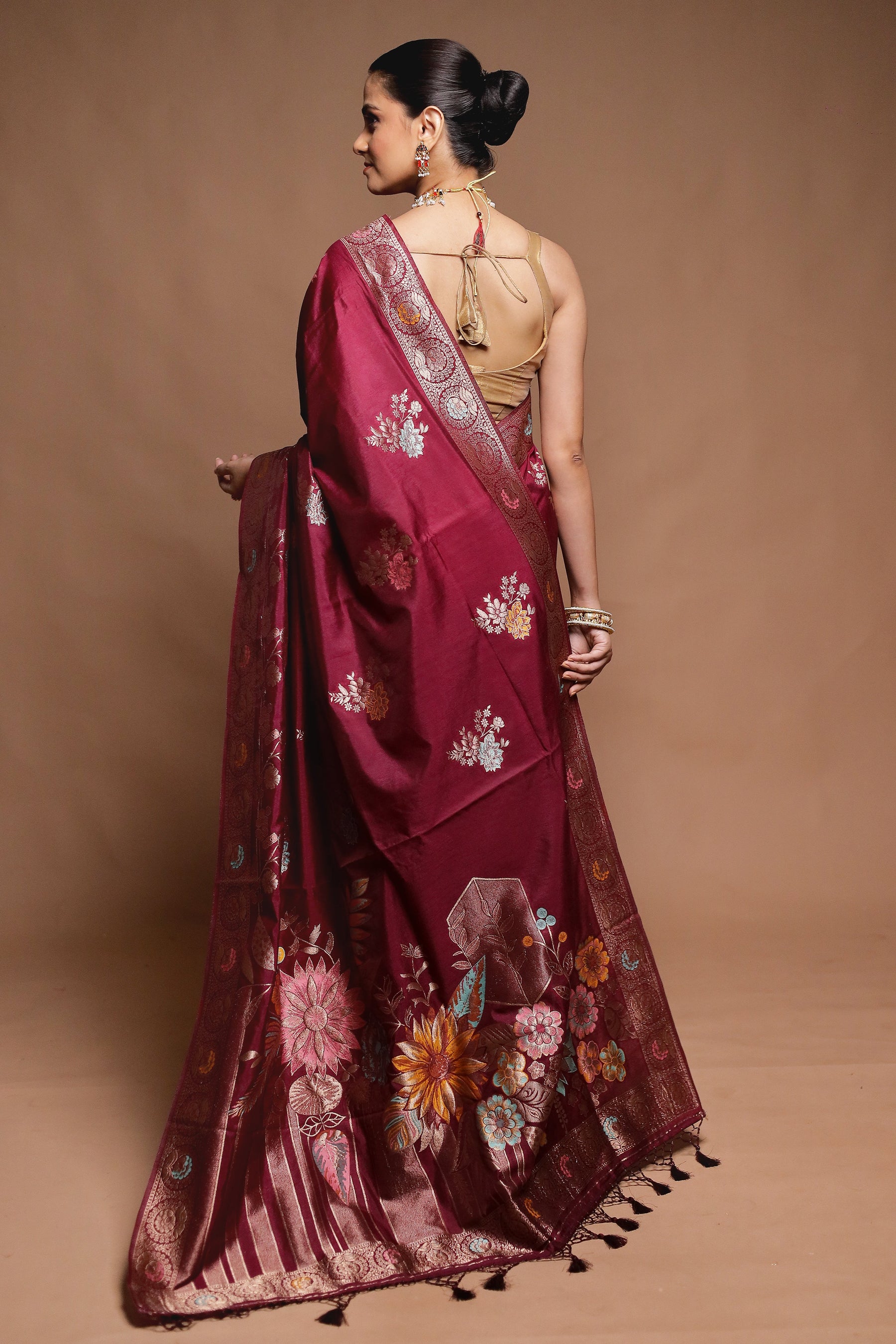 Maroon Dupion Silk Saree With Blouse Piece