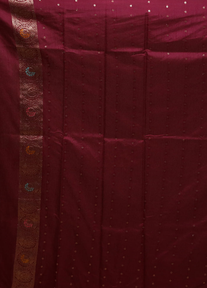 Maroon Dupion Silk Saree With Blouse Piece