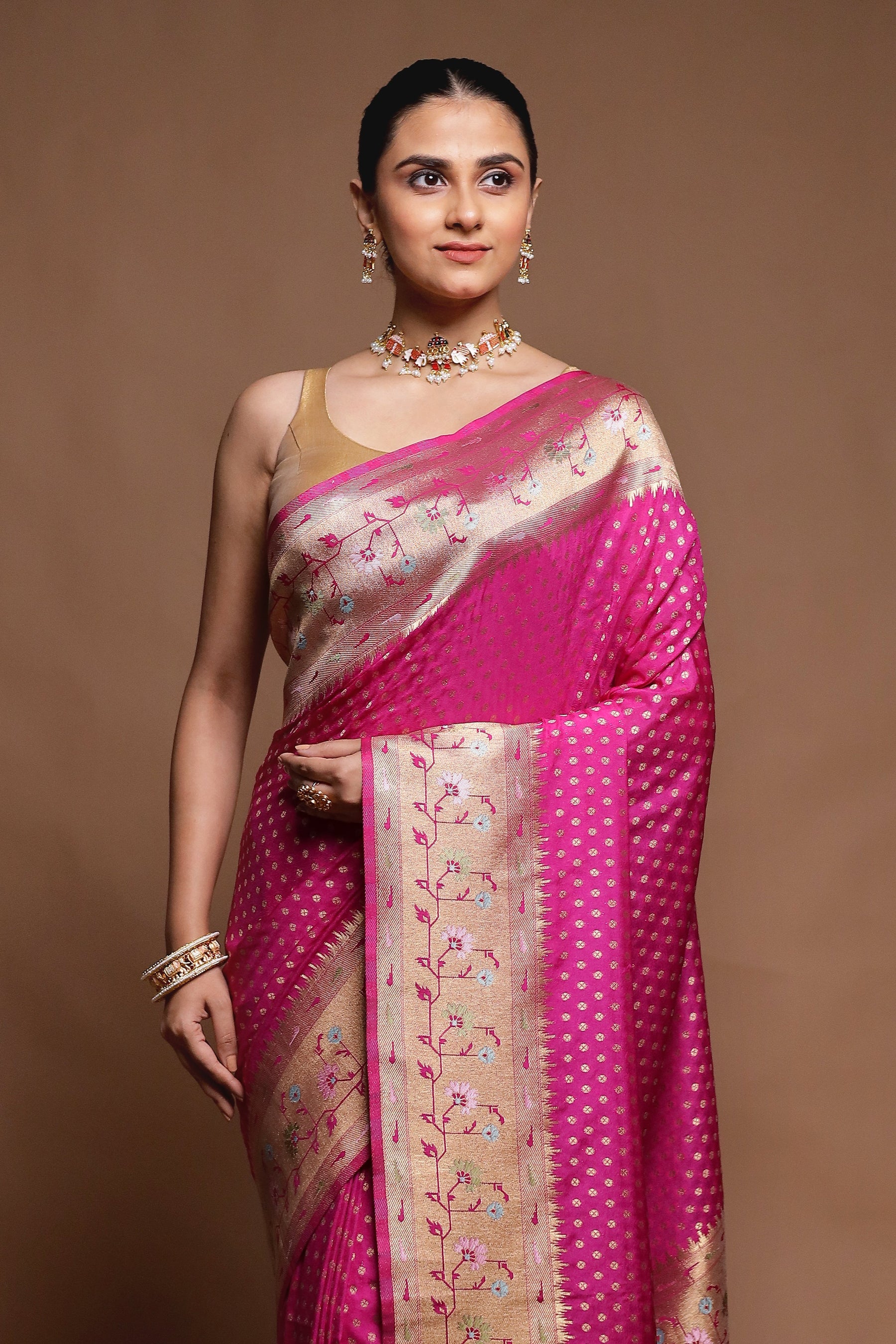 Pink Dupion Silk Saree With Blouse Piece