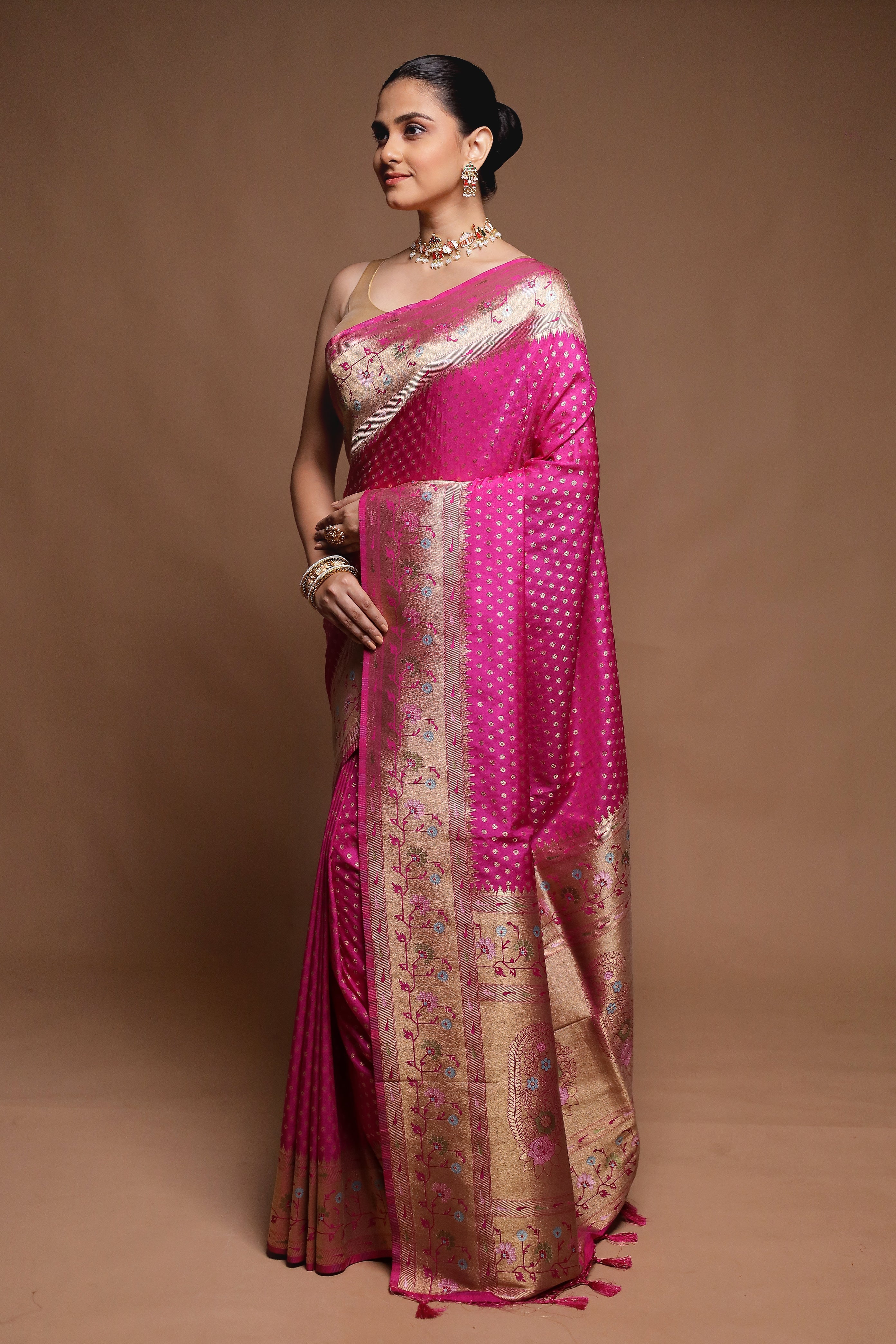 Pink Dupion Silk Saree With Blouse Piece
