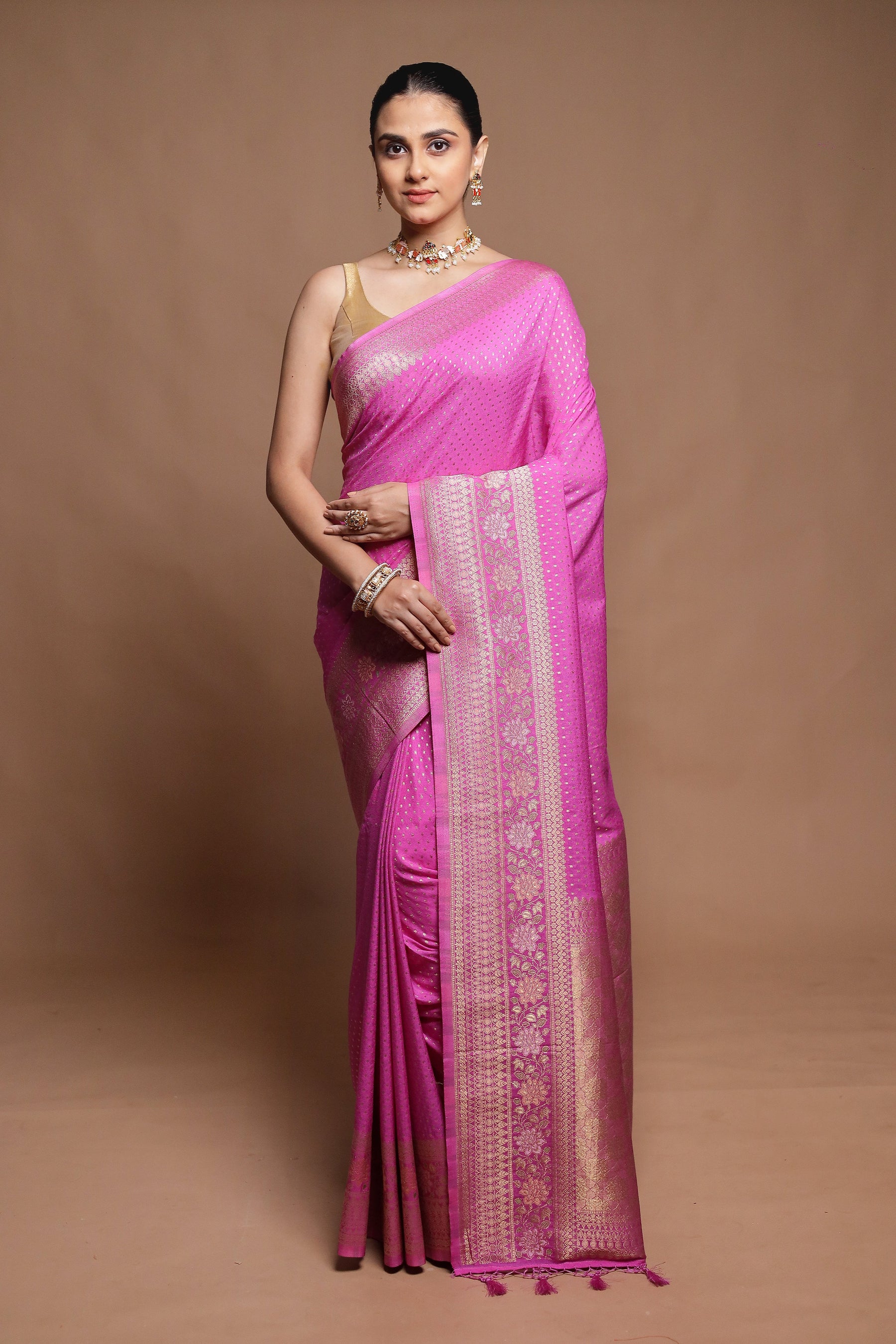 Pink Dupion Silk Saree With Blouse Piece