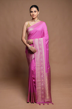 Pink Dupion Silk Saree With Blouse Piece