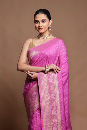Pink Dupion Silk Saree With Blouse Piece