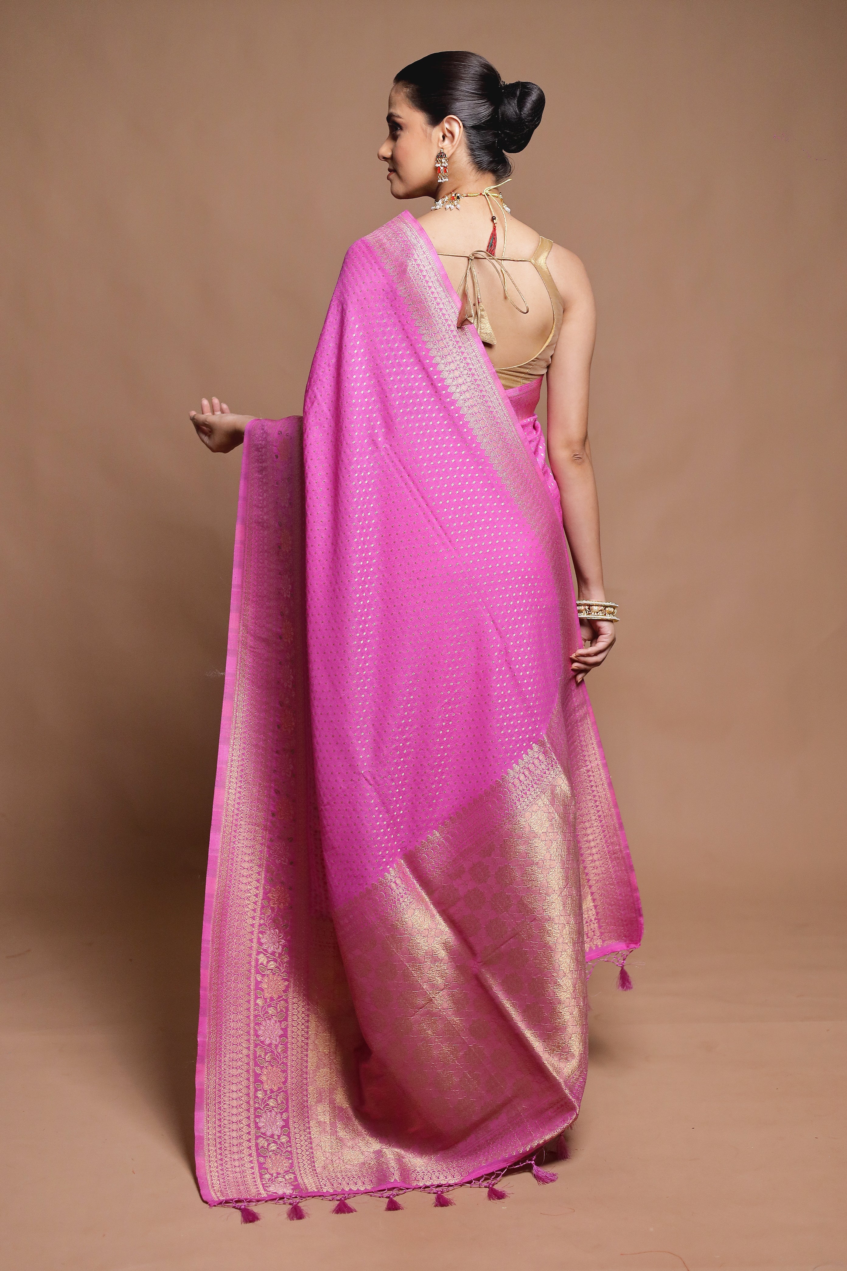 Pink Dupion Silk Saree With Blouse Piece