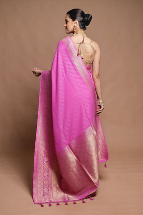 Pink Dupion Silk Saree With Blouse Piece