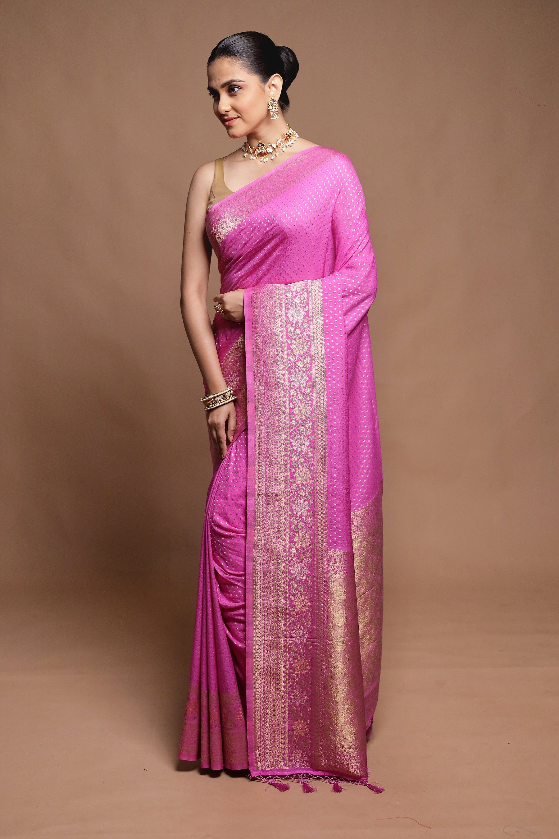 Pink Dupion Silk Saree With Blouse Piece
