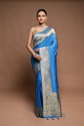 Blue Dupion Silk Saree With Blouse Piece